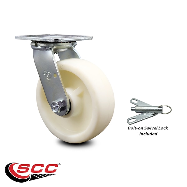 6 Inch Nylon Swivel Caster with Ball Bearing and Swivel Lock